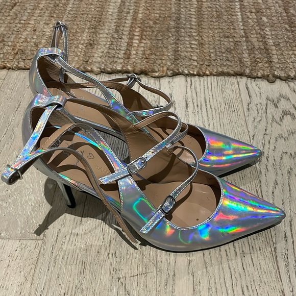 Banana Republic Silver Hologram Heels SZ 10 - Picture 1 of 1
